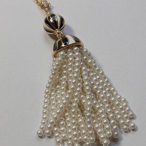 Talbots 30" Long Pearl Tassel on Gold Chain